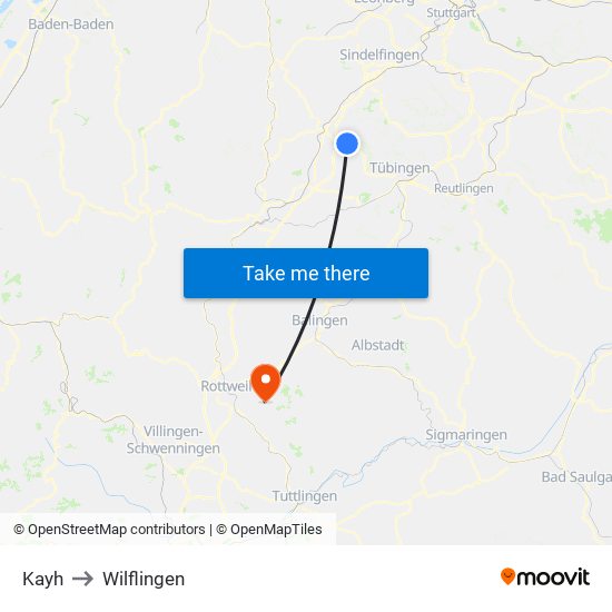 Kayh to Wilflingen map