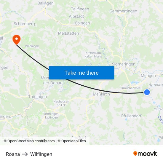 Rosna to Wilflingen map