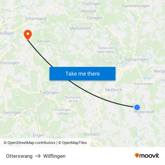 Otterswang to Wilflingen map
