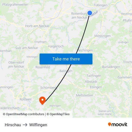 Hirschau to Wilflingen map