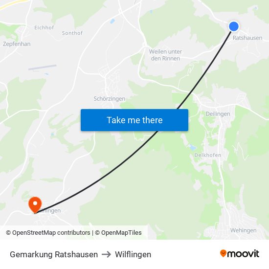 Gemarkung Ratshausen to Wilflingen map