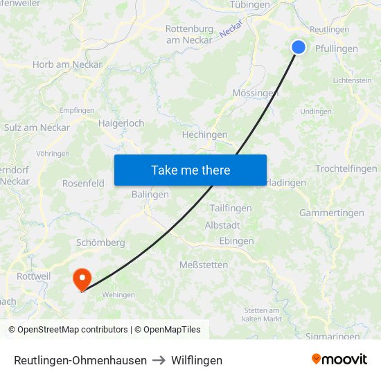 Reutlingen-Ohmenhausen to Wilflingen map