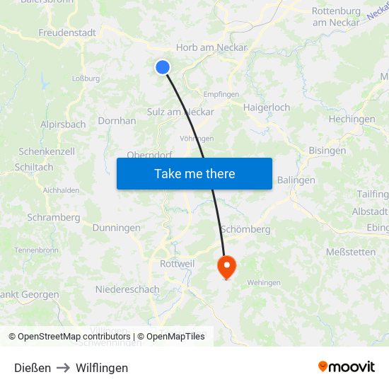 Dießen to Wilflingen map