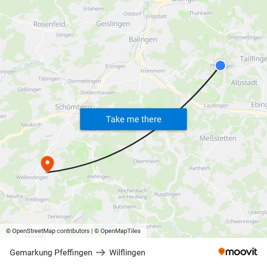 Gemarkung Pfeffingen to Wilflingen map