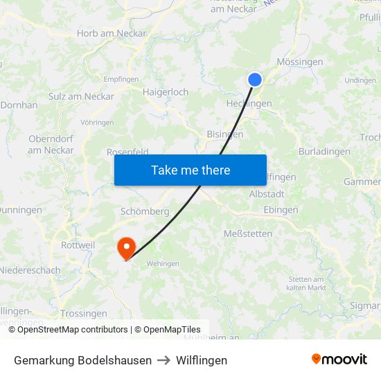 Gemarkung Bodelshausen to Wilflingen map