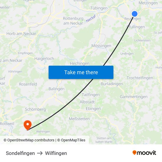 Sondelfingen to Wilflingen map