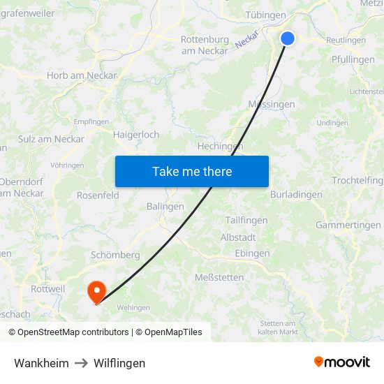 Wankheim to Wilflingen map