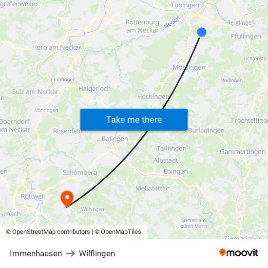 Immenhausen to Wilflingen map