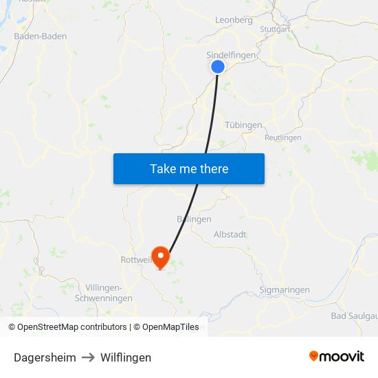 Dagersheim to Wilflingen map