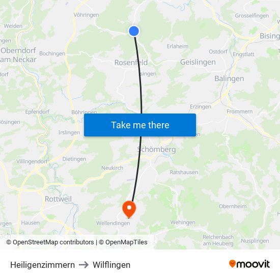 Heiligenzimmern to Wilflingen map