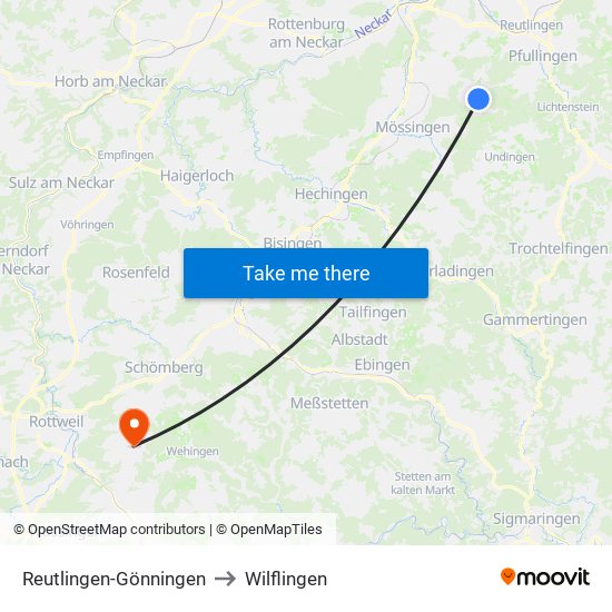 Reutlingen-Gönningen to Wilflingen map