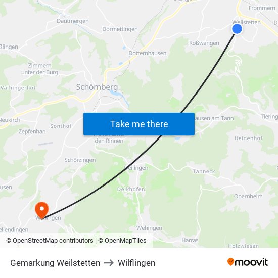 Gemarkung Weilstetten to Wilflingen map