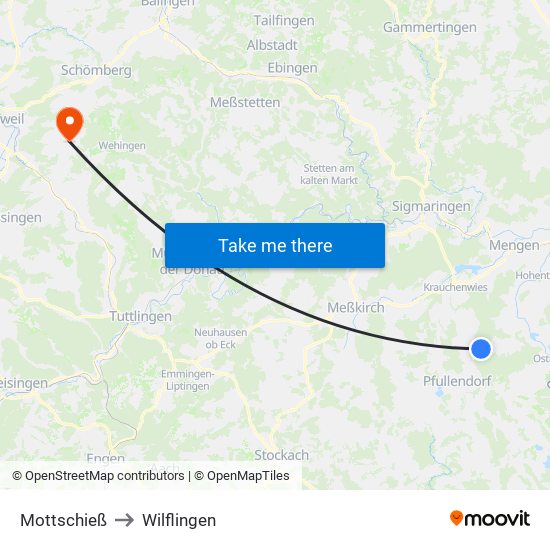 Mottschieß to Wilflingen map