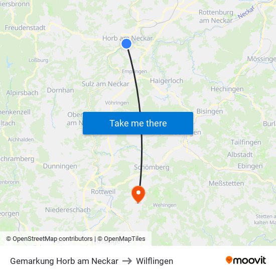 Gemarkung Horb am Neckar to Wilflingen map