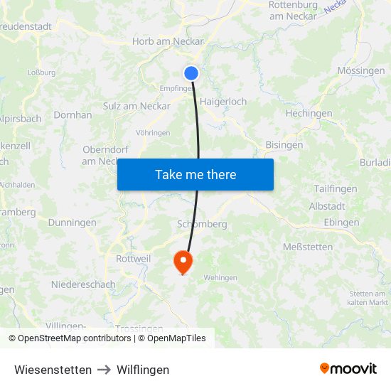 Wiesenstetten to Wilflingen map