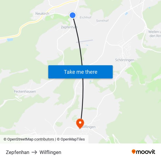 Zepfenhan to Wilflingen map