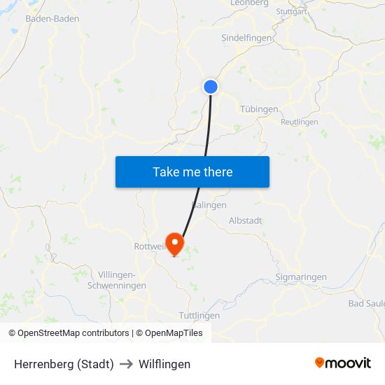 Herrenberg (Stadt) to Wilflingen map