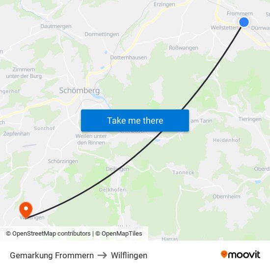 Gemarkung Frommern to Wilflingen map