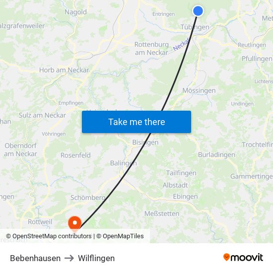 Bebenhausen to Wilflingen map