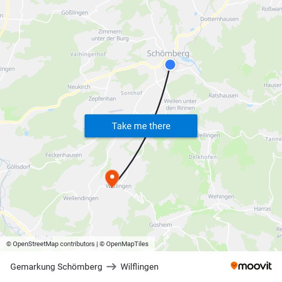 Gemarkung Schömberg to Wilflingen map