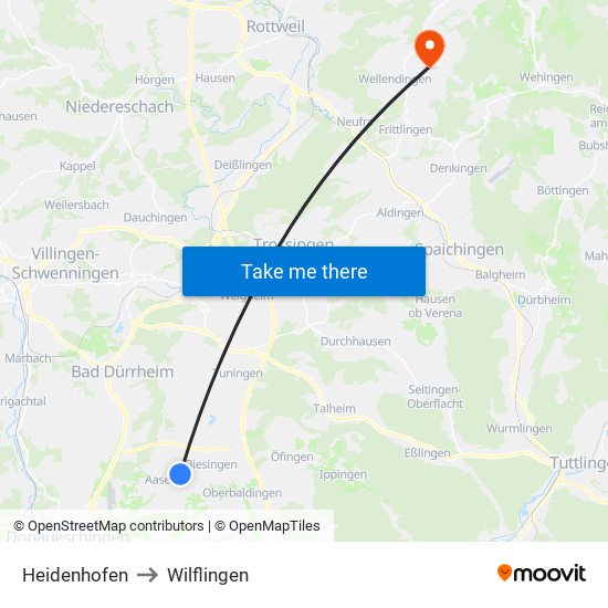 Heidenhofen to Wilflingen map