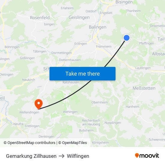 Gemarkung Zillhausen to Wilflingen map