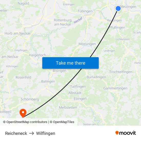 Reicheneck to Wilflingen map