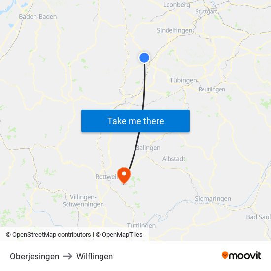 Oberjesingen to Wilflingen map