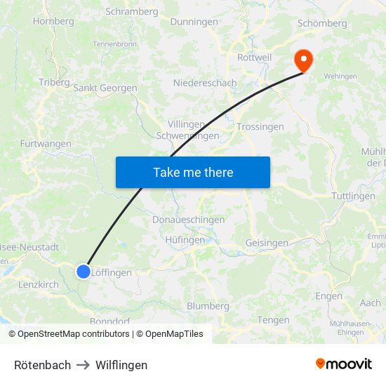 Rötenbach to Wilflingen map