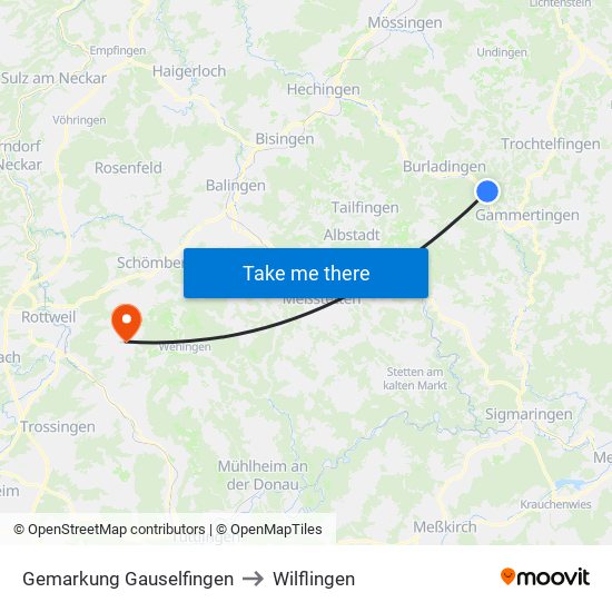 Gemarkung Gauselfingen to Wilflingen map