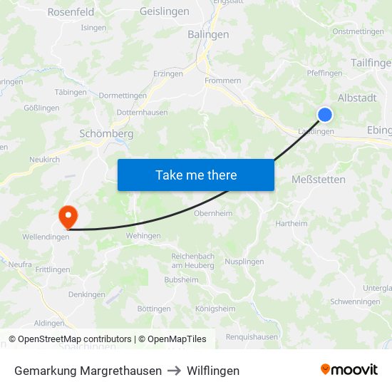 Gemarkung Margrethausen to Wilflingen map