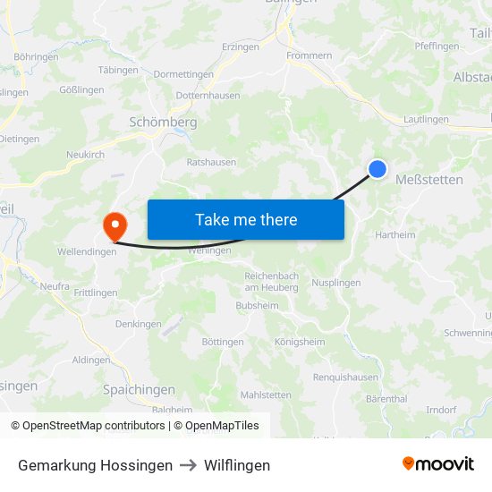 Gemarkung Hossingen to Wilflingen map