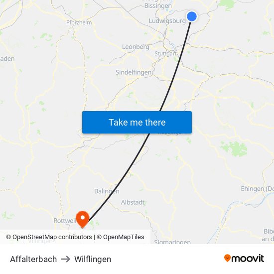 Affalterbach to Wilflingen map