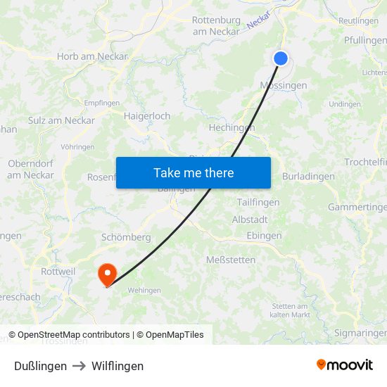 Dußlingen to Wilflingen map