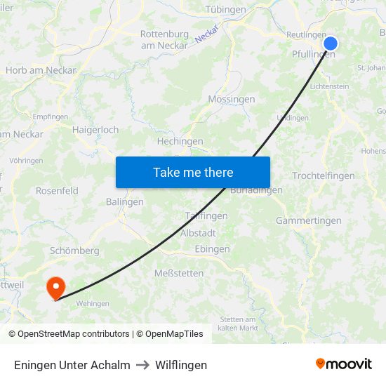 Eningen Unter Achalm to Wilflingen map