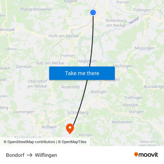 Bondorf to Wilflingen map