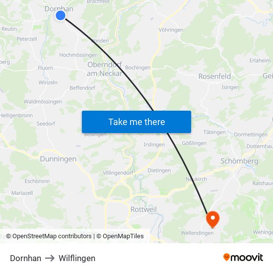 Dornhan to Wilflingen map