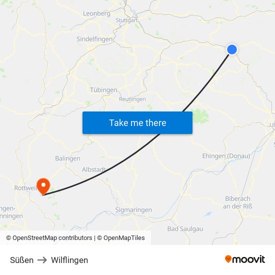 Süßen to Wilflingen map