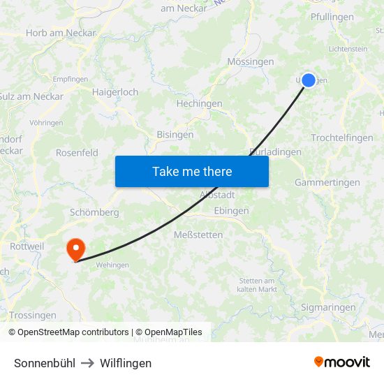 Sonnenbühl to Wilflingen map