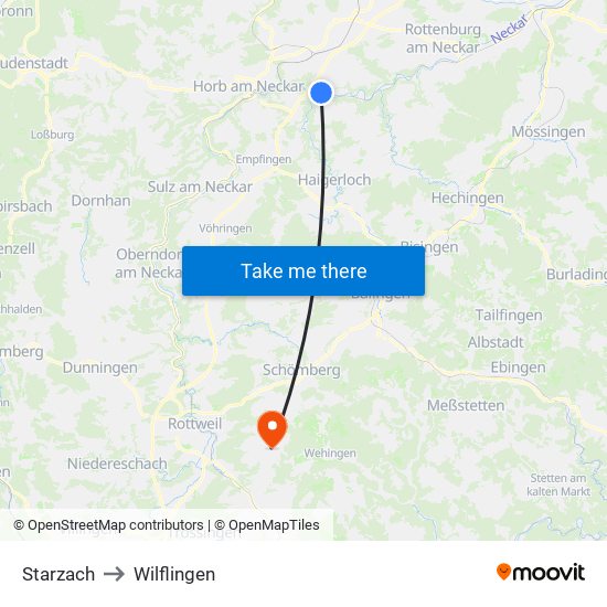 Starzach to Wilflingen map