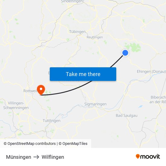 Münsingen to Wilflingen map