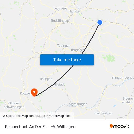 Reichenbach An Der Fils to Wilflingen map