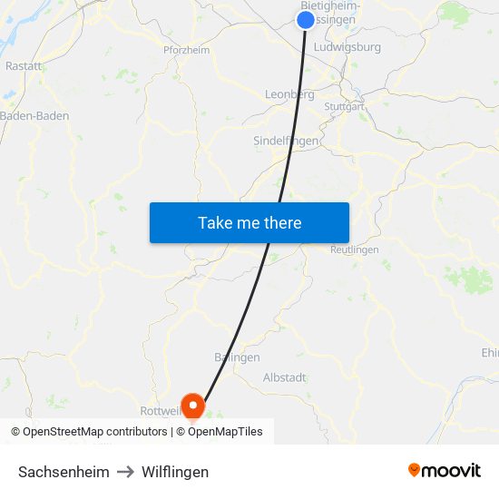 Sachsenheim to Wilflingen map