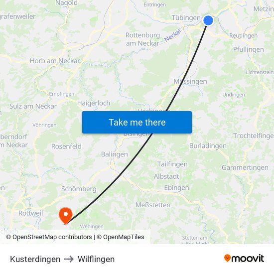 Kusterdingen to Wilflingen map