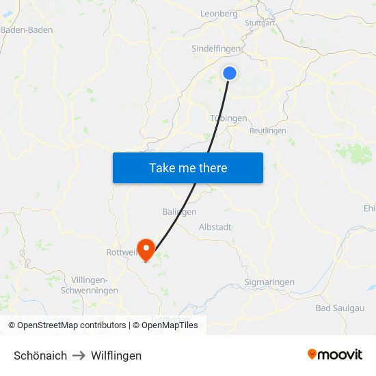 Schönaich to Wilflingen map