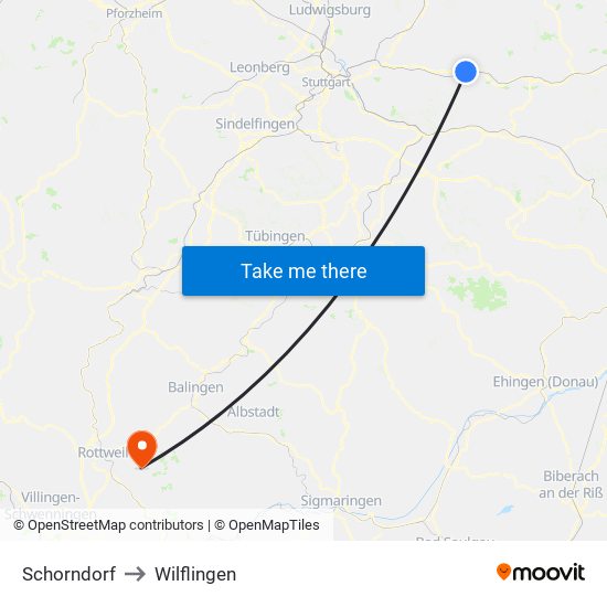 Schorndorf to Wilflingen map