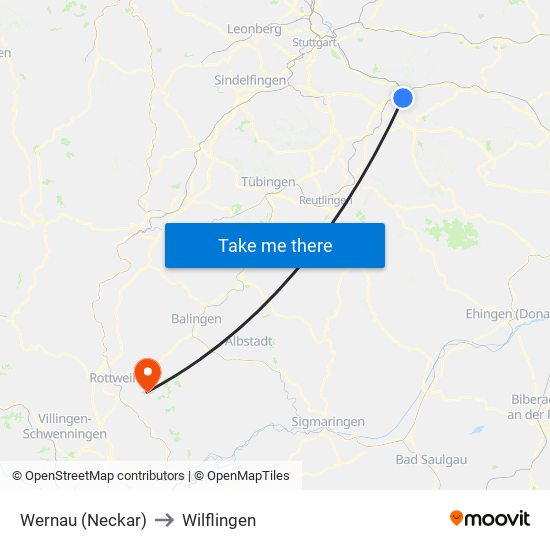 Wernau (Neckar) to Wilflingen map