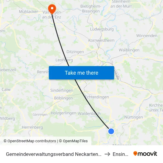 Gemeindeverwaltungsverband Neckartenzlingen to Ensingen map