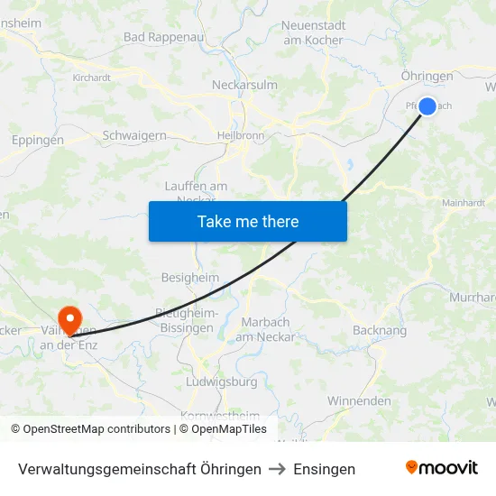 Verwaltungsgemeinschaft Öhringen to Ensingen map