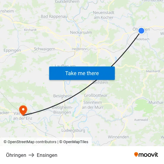 Öhringen to Ensingen map